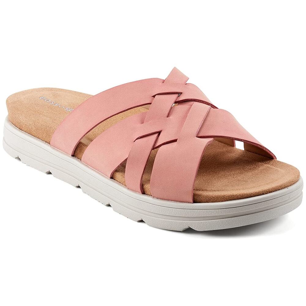 Easy Spirit Star 3 Slide Sandals Women’s 6M Light Pink Cross Strap Comfort